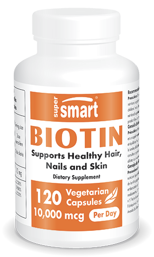 Bote de complemento alimenticio de biotina o vitamina B7 (también llamada vitamina B8 o vitamina H)